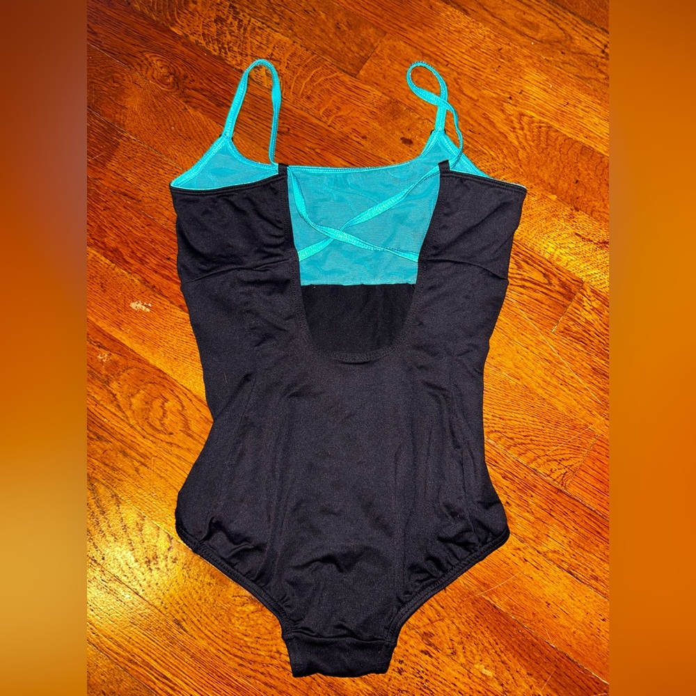 Black Body Wrappers Camisole Leotard with Teal Straps